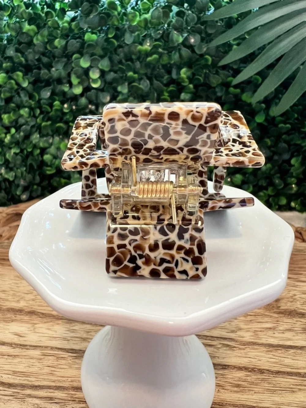 New Brown and Cream Cheetah Print Acrylic Claw Clip | Square Hair Clip